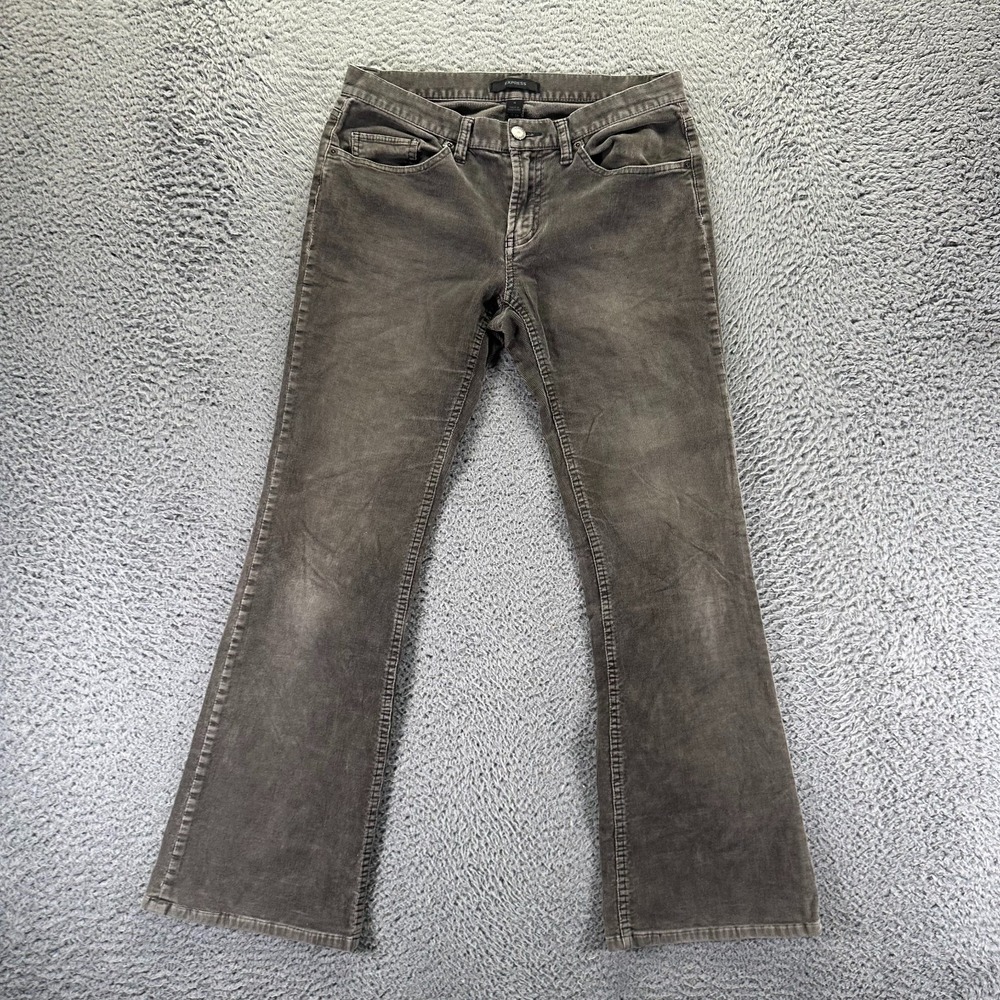 Express‎ Pant Women's 4 Green Cotton Corduroy Chino Flared Preppy Faded Stretch